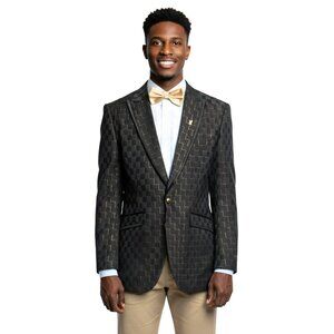 Black and Gold Mens Blazer Jacket w/ Peak Lapel